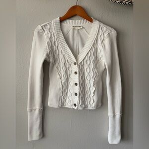We The Free Snapshot Cable Cardi Ivory White V-Neck Button Cardigan Women Small